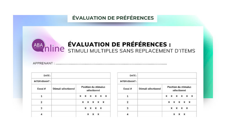 Grille de cotation : Évaluation de préférences stimuli multiples sans replacement d’items
