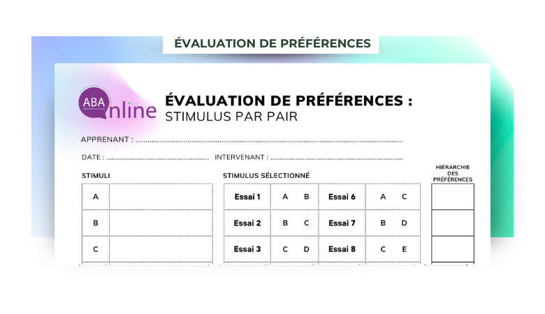 Grille de cotation : Évaluation de préférences stimulus par pair