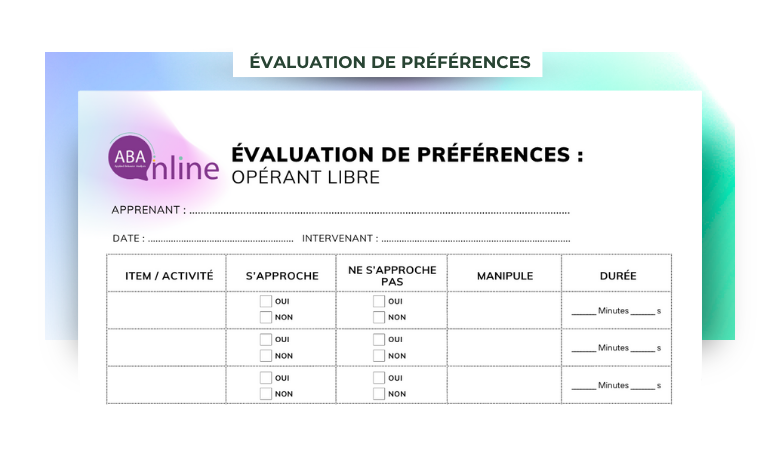 Grille de cotation : Évaluation de préférences opérant libre